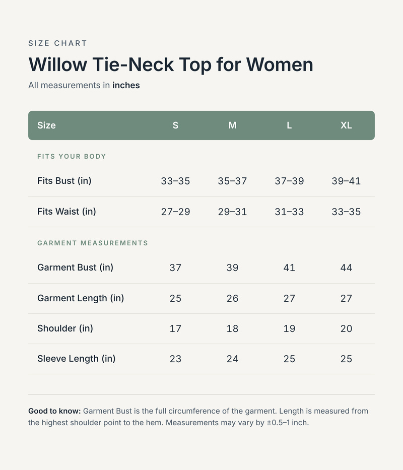 Size chart in inches