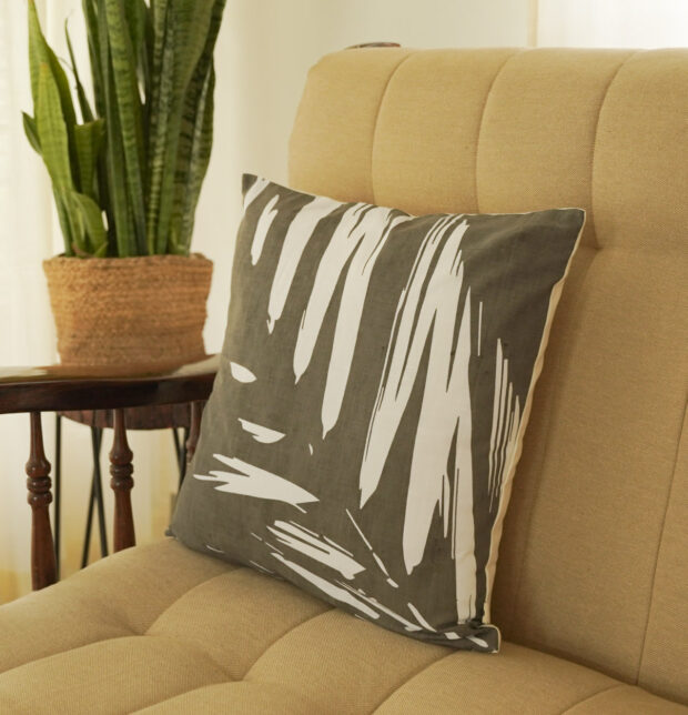 Abstract Palm Leaf Printed Cotton Cushion Cover 16