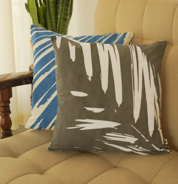 Abstract Palm Leaf Printed Cotton Cushion Cover 16