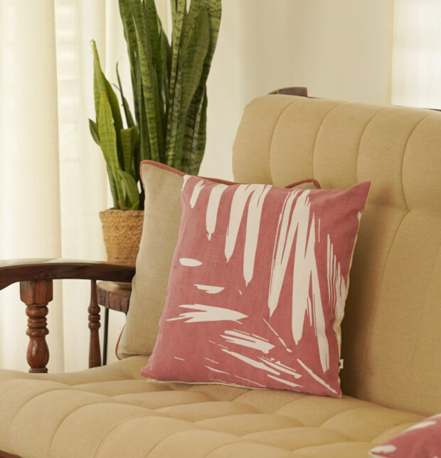 Abstract Palm Leaf Printed Cotton Cushion Cover 16