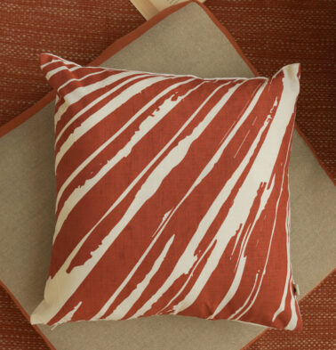 Diagonal Stroke Printed Cotton Cushion Cover 16″ x 16″- Rust