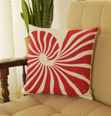 Spiral Shell Printed Cotton Cushion Cover 16″ x 16″ – Red