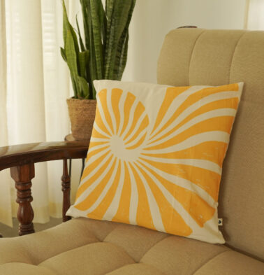 Spiral Shell Printed Cotton Cushion Cover 16″ x 16″ -Sunflower Yellow
