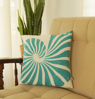 Spiral Shell Printed Cotton Cushion Cover 16″ x 16″ – Teal